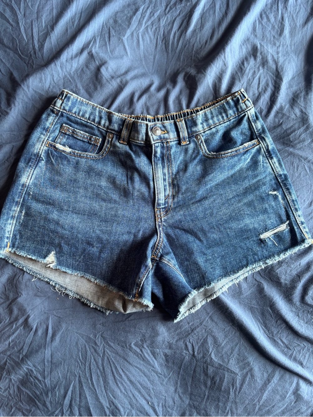 aerie Dark Blue Distressed Denim Jean Shorts